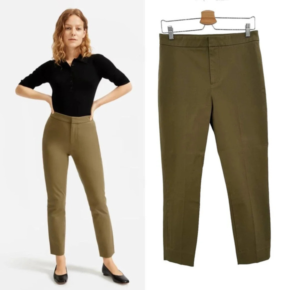 Everlane The Fixed-Waist Stretch Cotton Pant Olive Green Size 6 - Picture 1 of 8